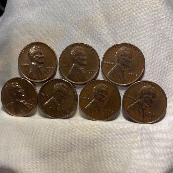 Lincoln Wheat Pennies 1952-1953-1954-1955-1956-1957-1958 7-Coin Set / Circulated - Picture 4 of 7